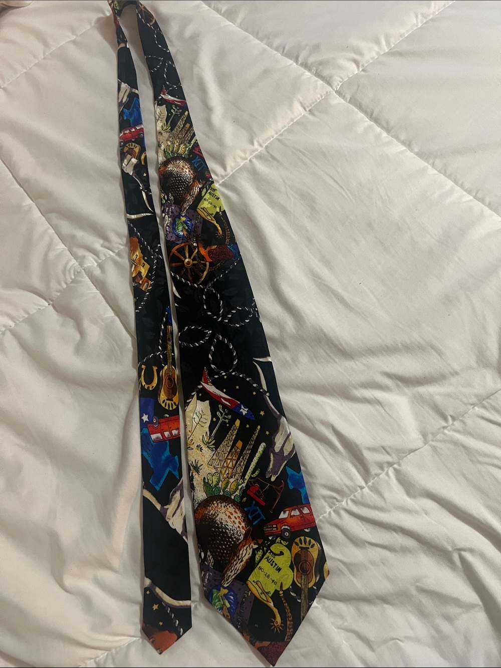 Nicole Miller vintage  Black Tie with Multicolor Musical and Travel motif (#42)